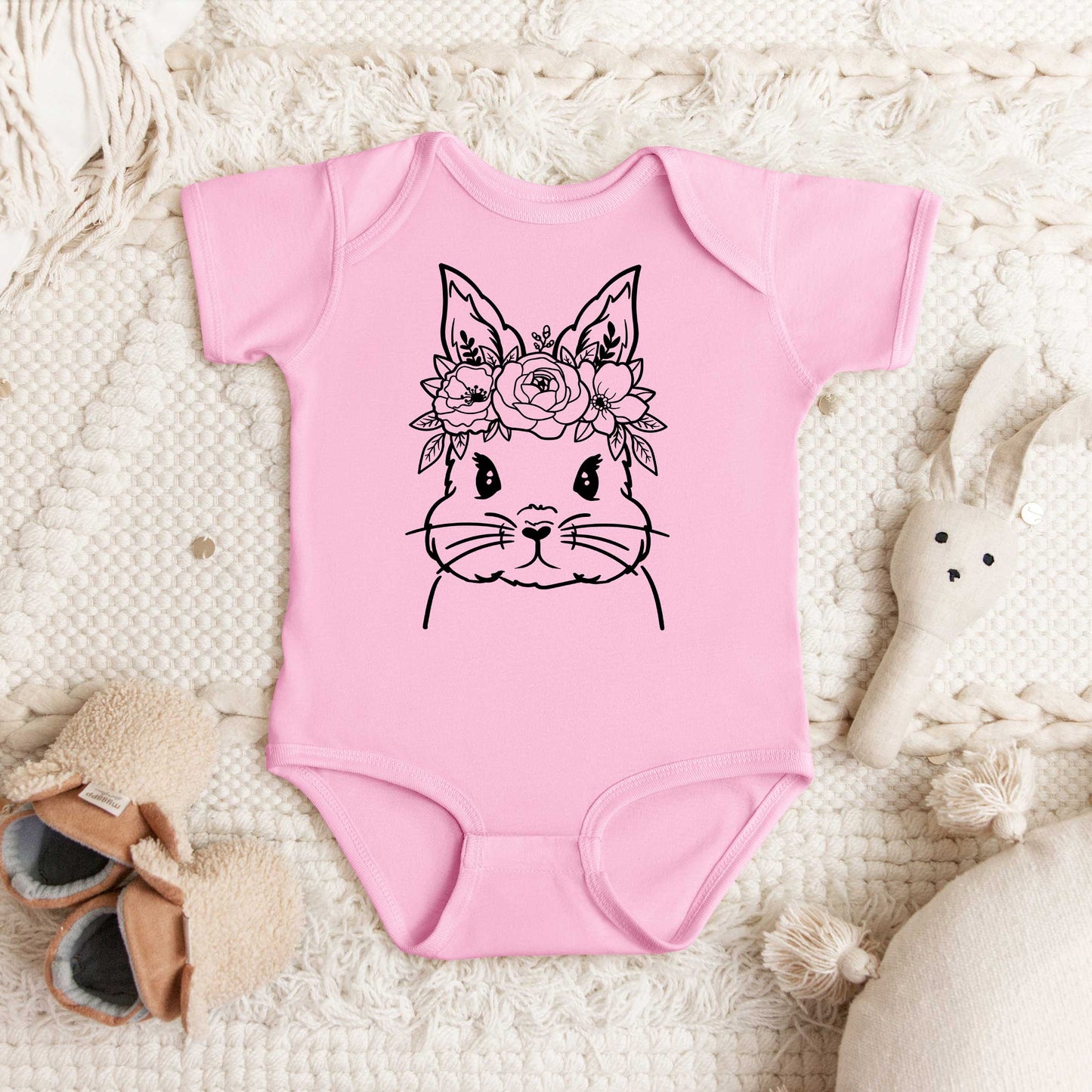 Bunny Face Floral | Baby Graphic Short Sleeve Onesie