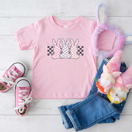 Checkered Triple Bunnies | Toddler Short Sleeve Crew Neck