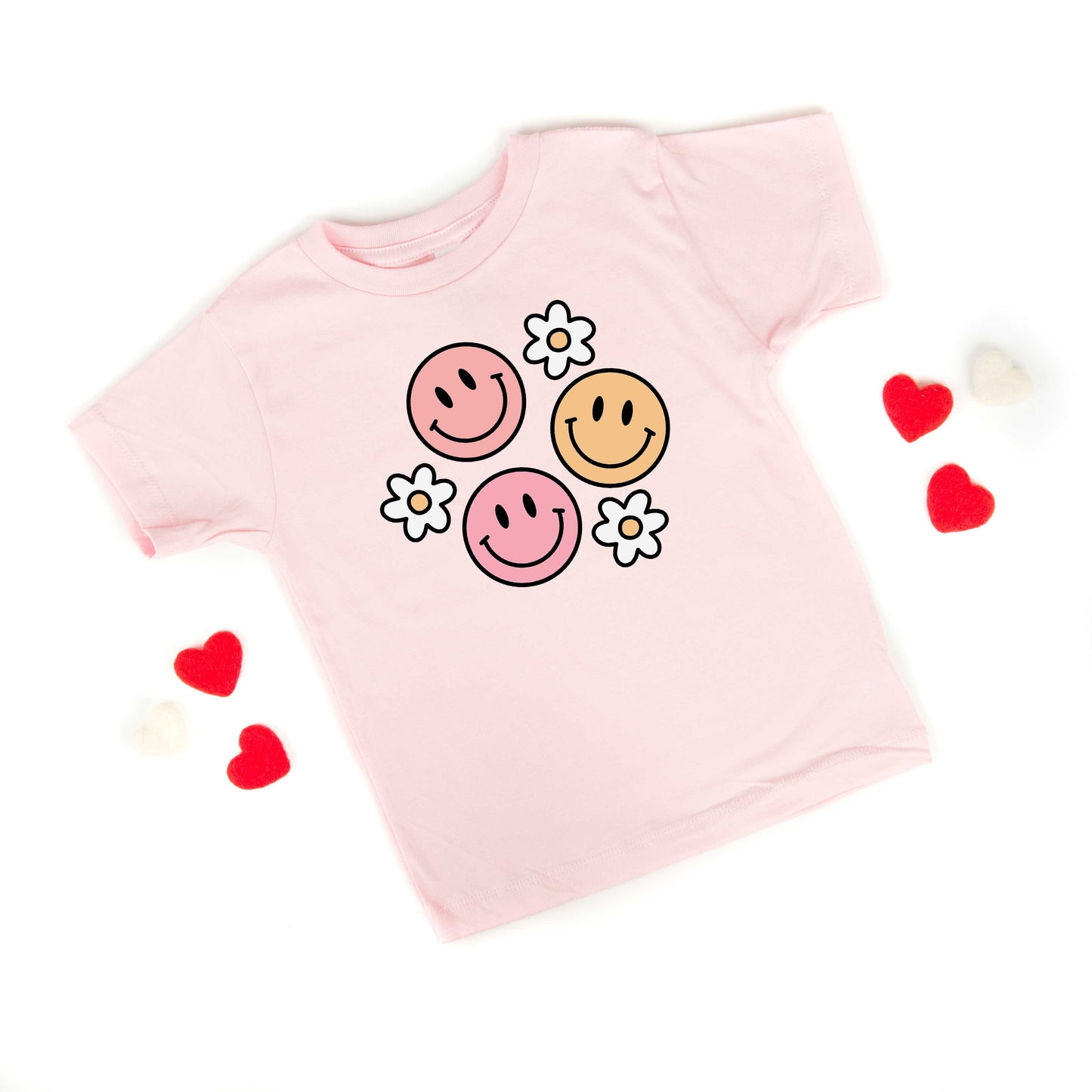 Groovy Flower Smiley Face | Youth Short Sleeve Crew Neck