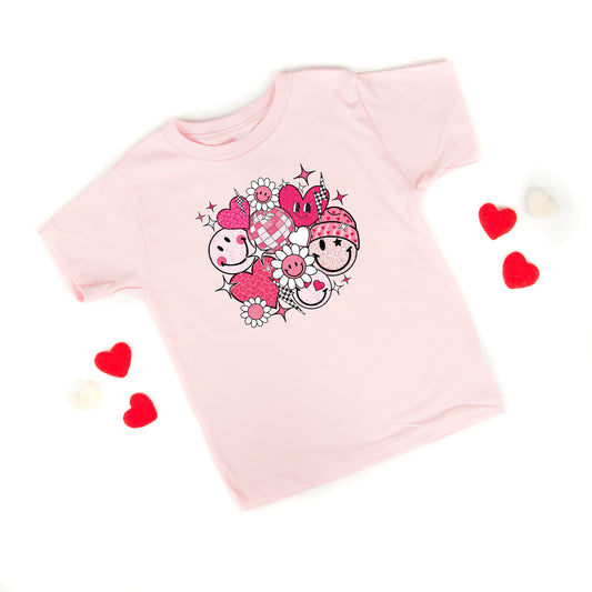 Pink Flower Hearts | Youth Short Sleeve Crew Neck