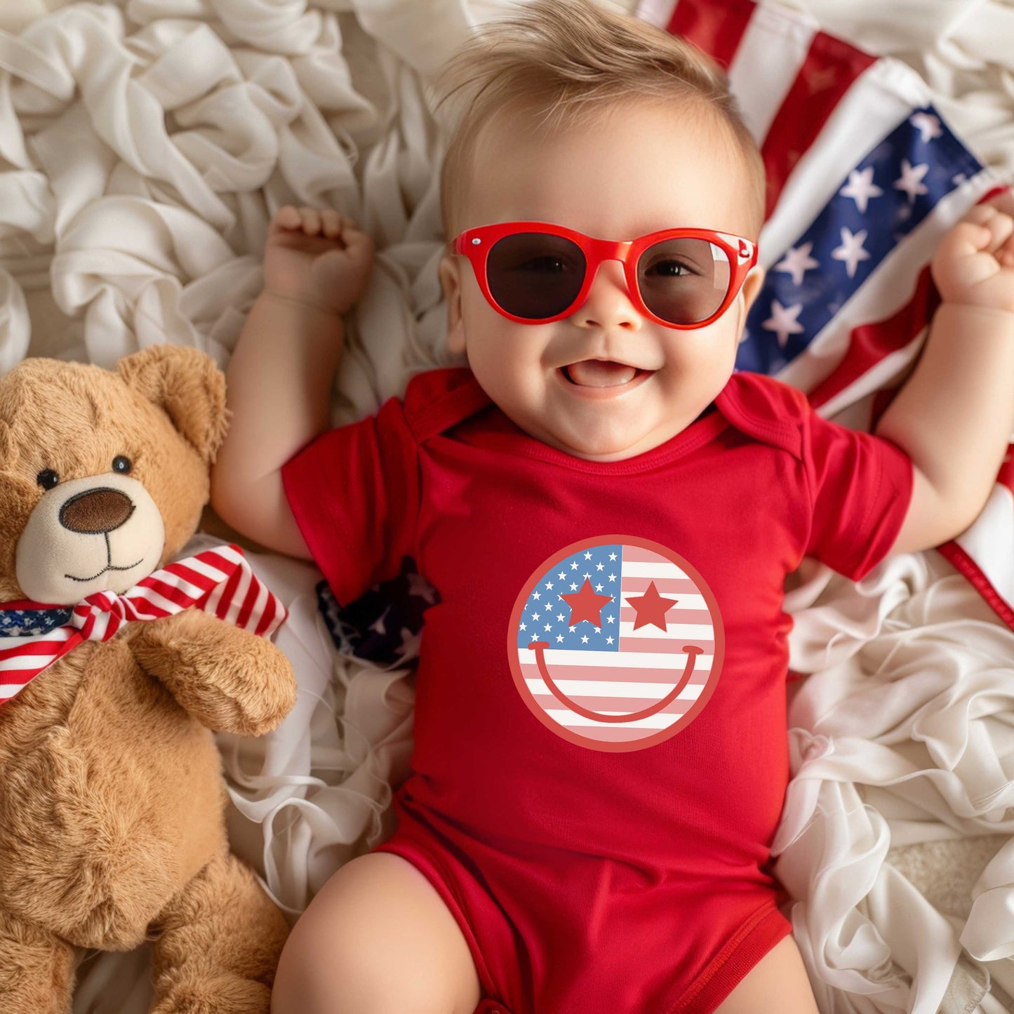 Flag Smiley Face | Baby Graphic Short Sleeve Onesie