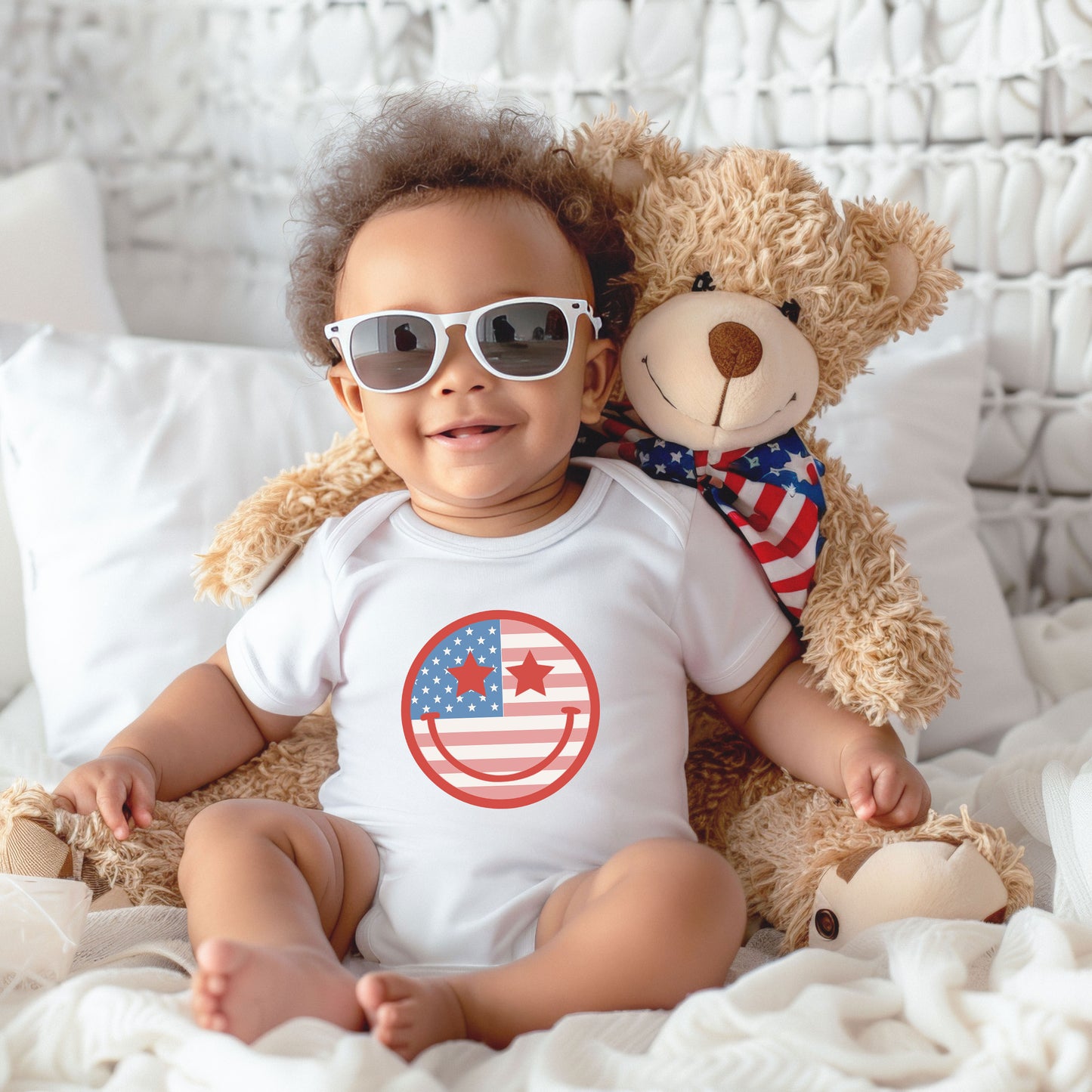 Flag Smiley Face | Baby Graphic Short Sleeve Onesie