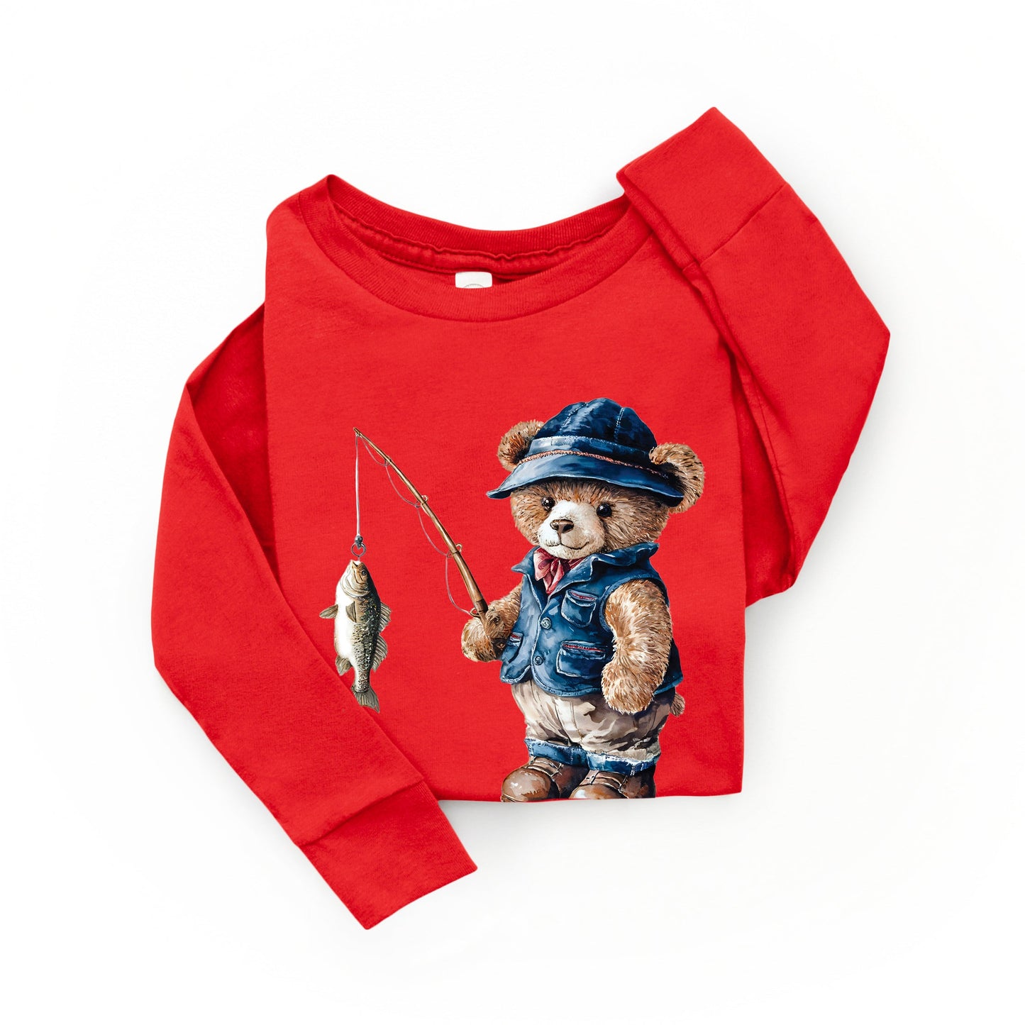 Teddy Bear Fisherman | Youth Graphic Long Sleeve Tee
