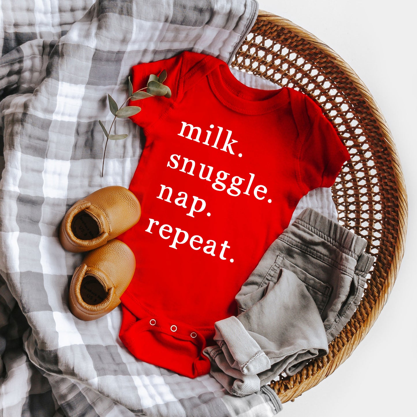 Milk Snuggle Nap Repeat | Baby Graphic Short Sleeve Onesie