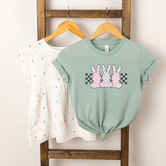 Checkered Triple Bunnies | Youth Short Sleeve Crew Neck