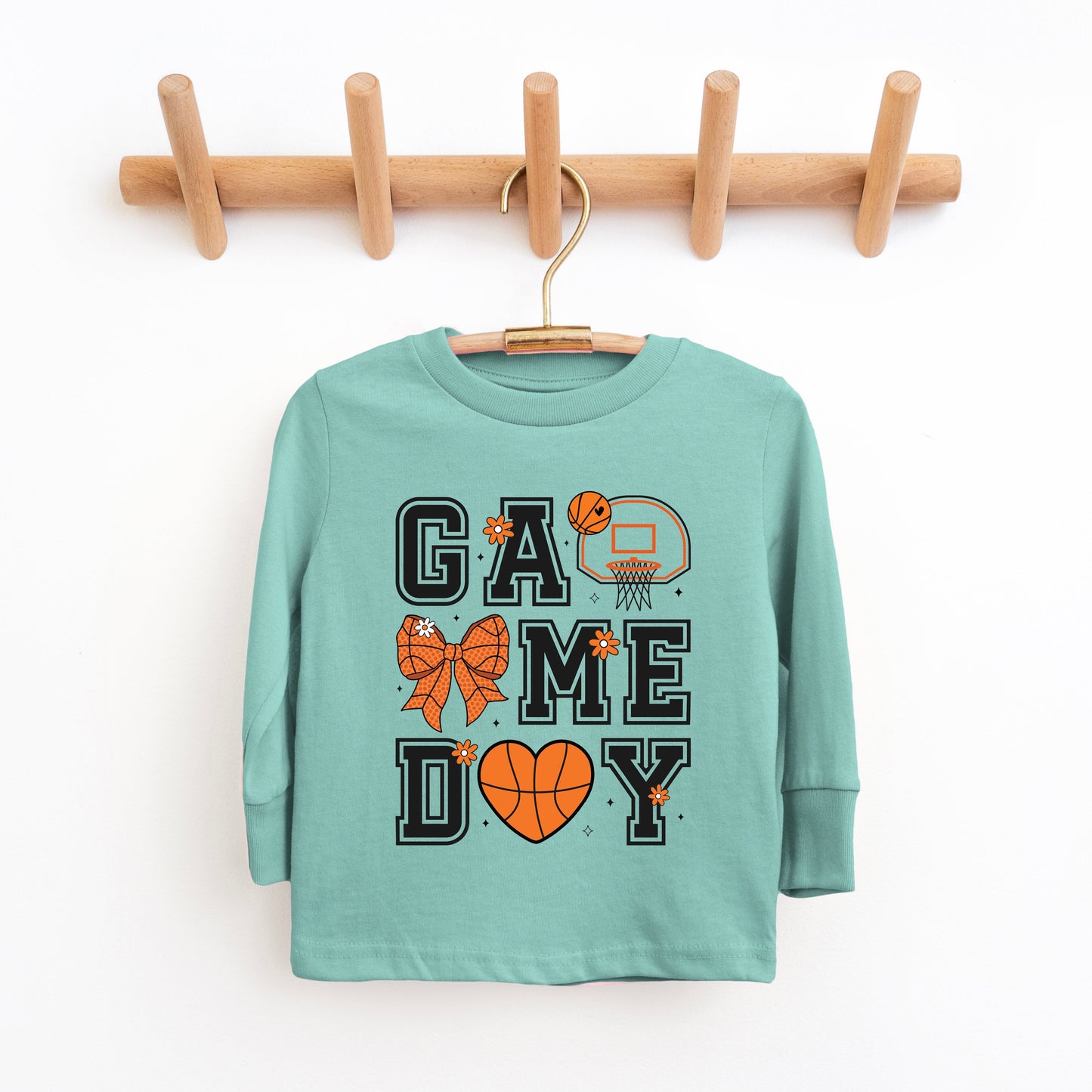 Basketball Game Day Coquette | Toddler Graphic Long Sleeve Tee