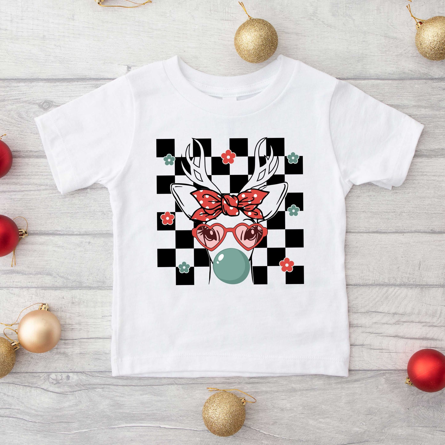 Checkered Reindeer | Toddler Graphic Short Sleeve Tee