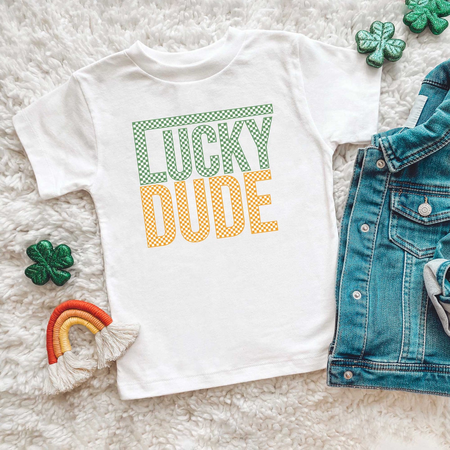Block Checkered Lucky Dude | Youth Short Sleeve Crew Neck