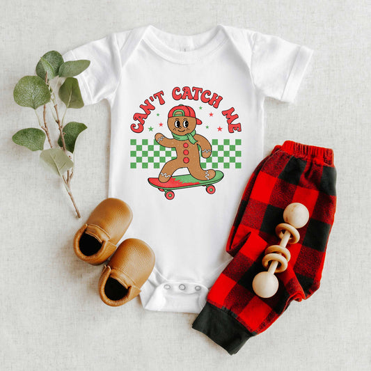 Gingerbread Man Skateboard | Baby Graphic Short Sleeve Onesie