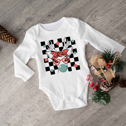 Checkered Reindeer | Baby Graphic Long Sleeve Onesie