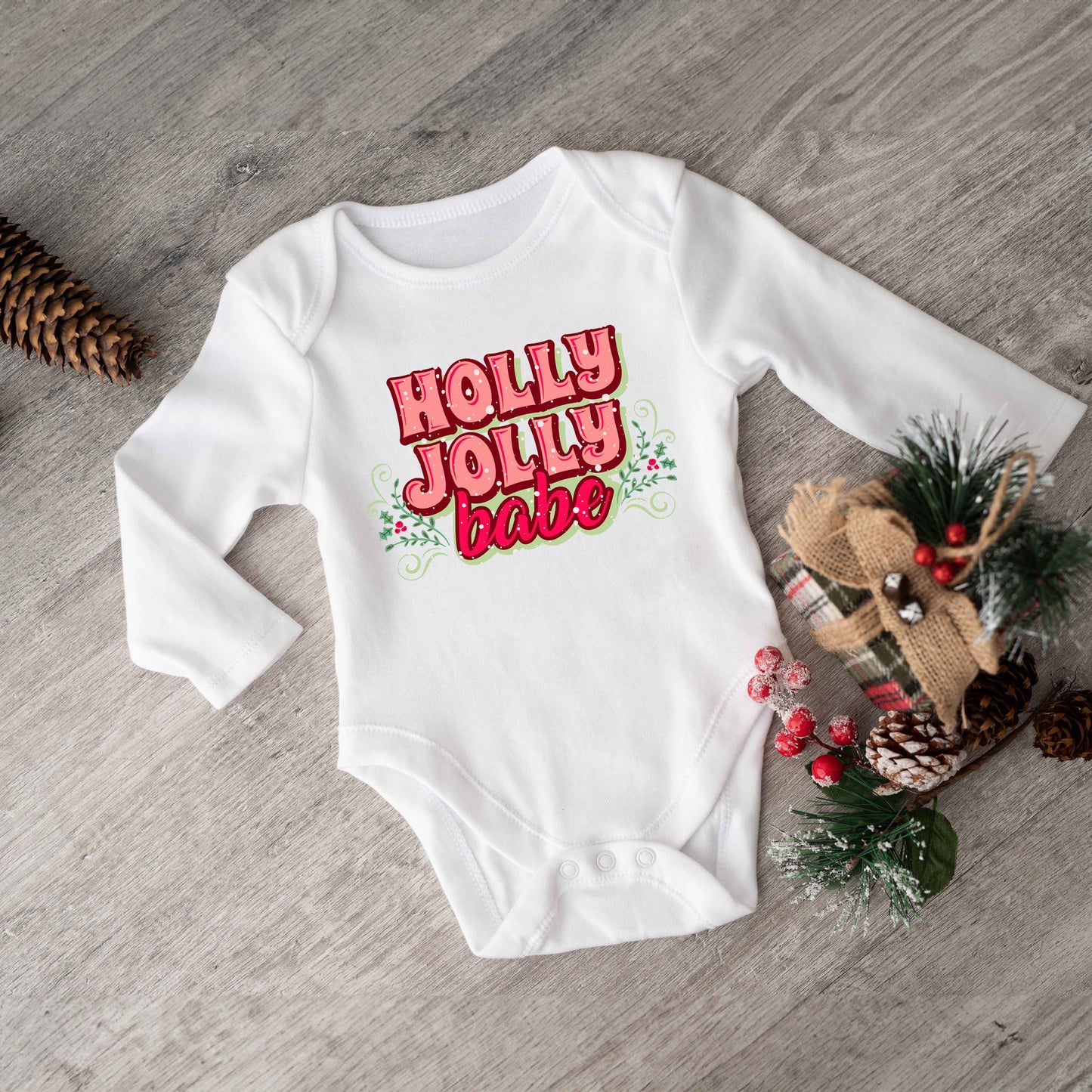Holly Jolly Babe Stacked | Baby Graphic Long Sleeve Onesie
