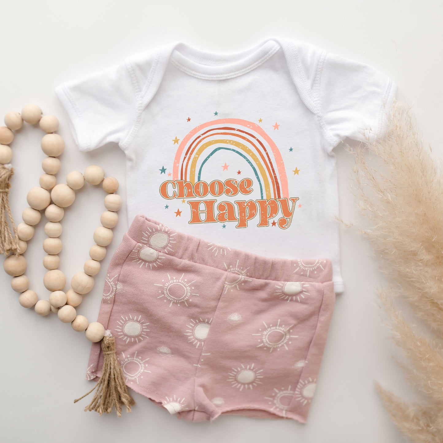 Choose Happy Rainbow | Baby Graphic Short Sleeve Onesie