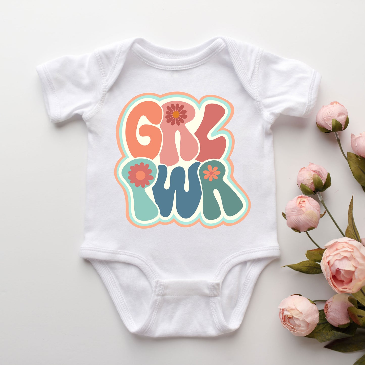 Retro Girl Power Colorful | Baby Graphic Short Sleeve Onesie