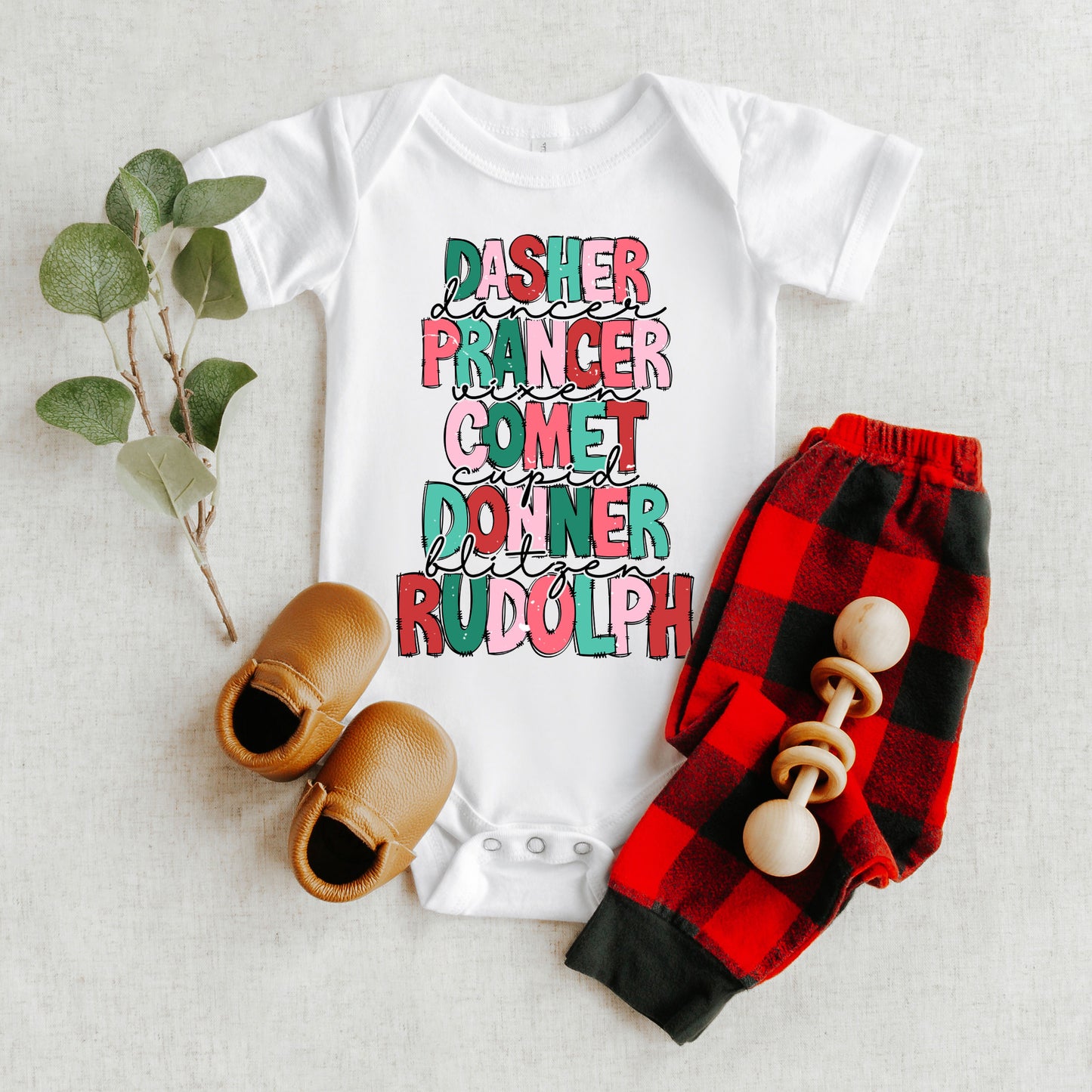 Reindeers Stacked | Baby Graphic Short Sleeve Onesie