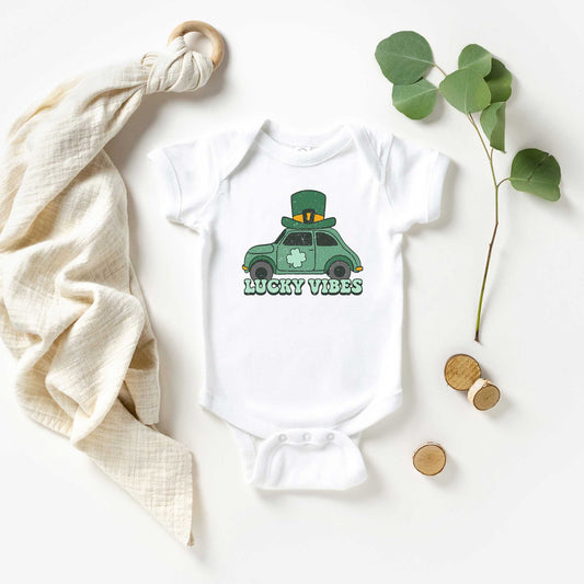 Lucky Vibes Car | Baby Graphic Short Sleeve Onesie