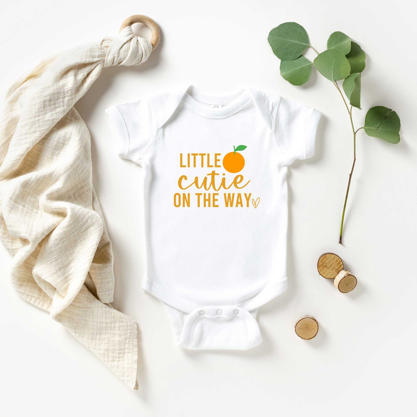 Little Cutie On The Way Orange | Baby Graphic Short Sleeve Onesie