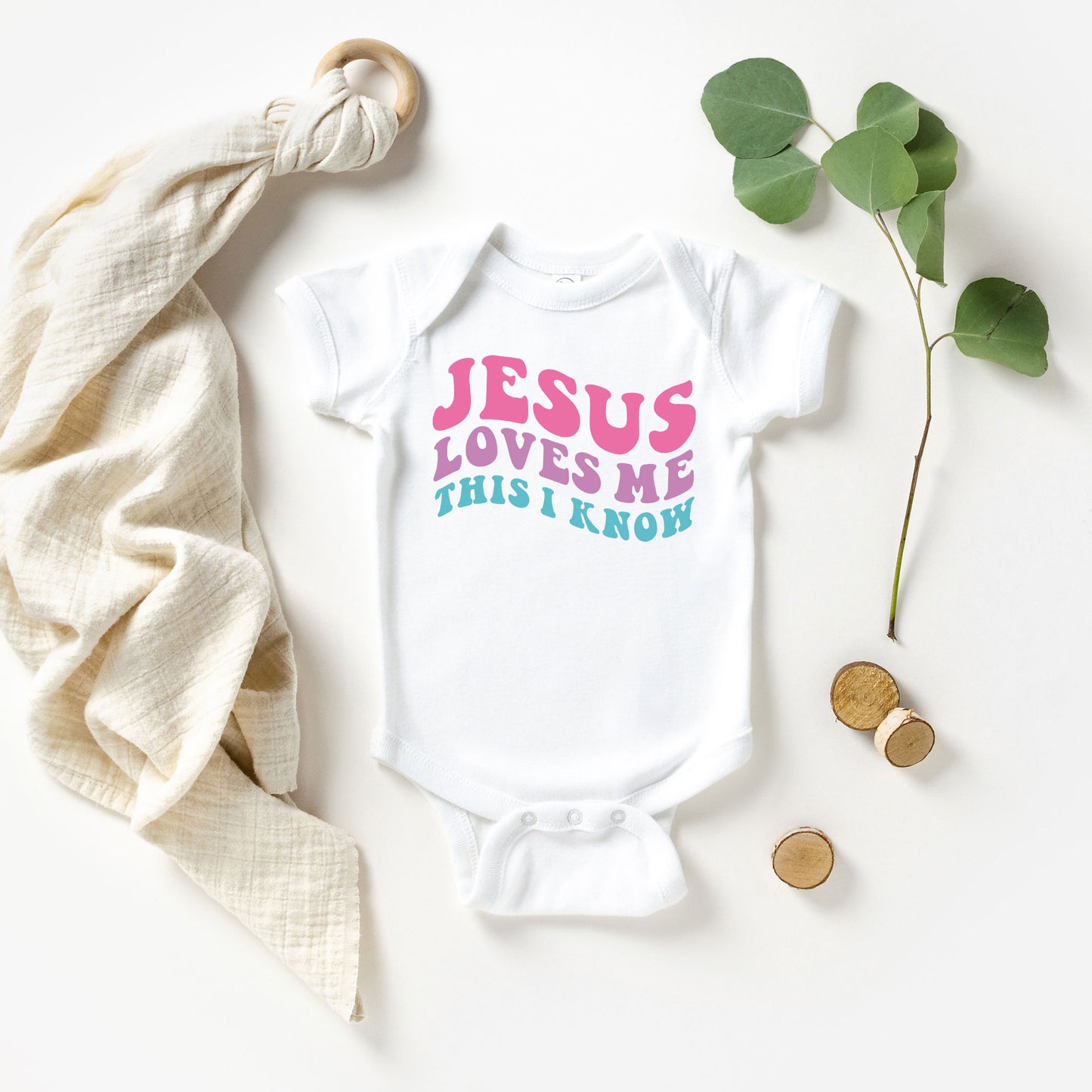 Jesus Loves Me This I Know Wavy | Baby Graphic Short Sleeve Onesie