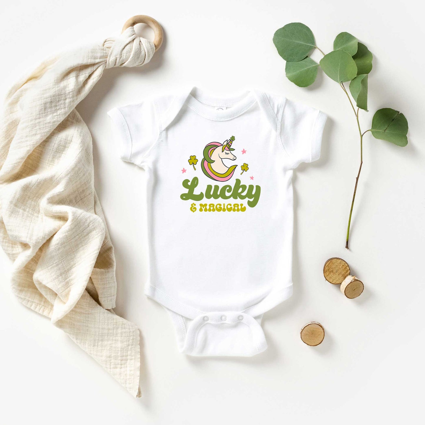 Lucky Magical Unicorn | Baby Graphic Short Sleeve Onesie
