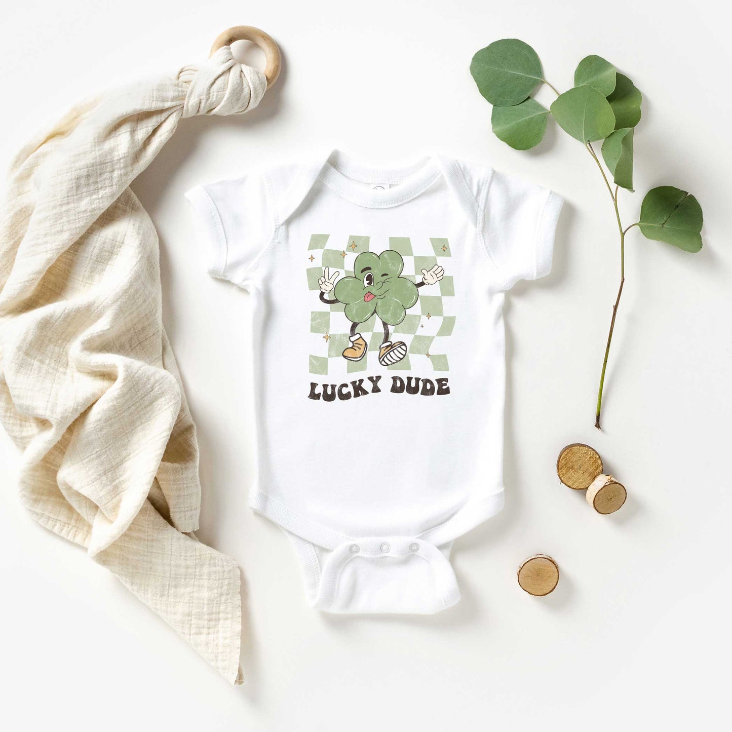 Lucky Dude Checkered | Baby Graphic Short Sleeve Onesie