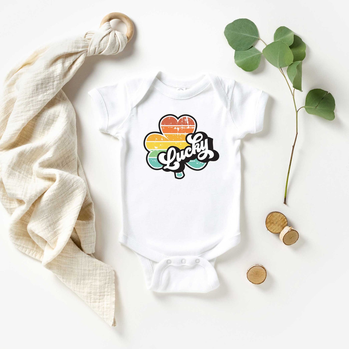 Retro Lucky Colorful | Baby Graphic Short Sleeve Onesie