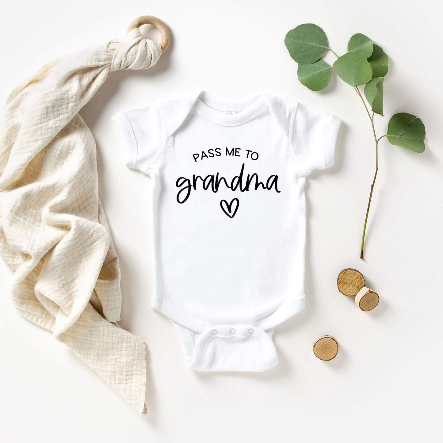 Pass Me To Grandma Heart | Baby Graphic Short Sleeve Onesie
