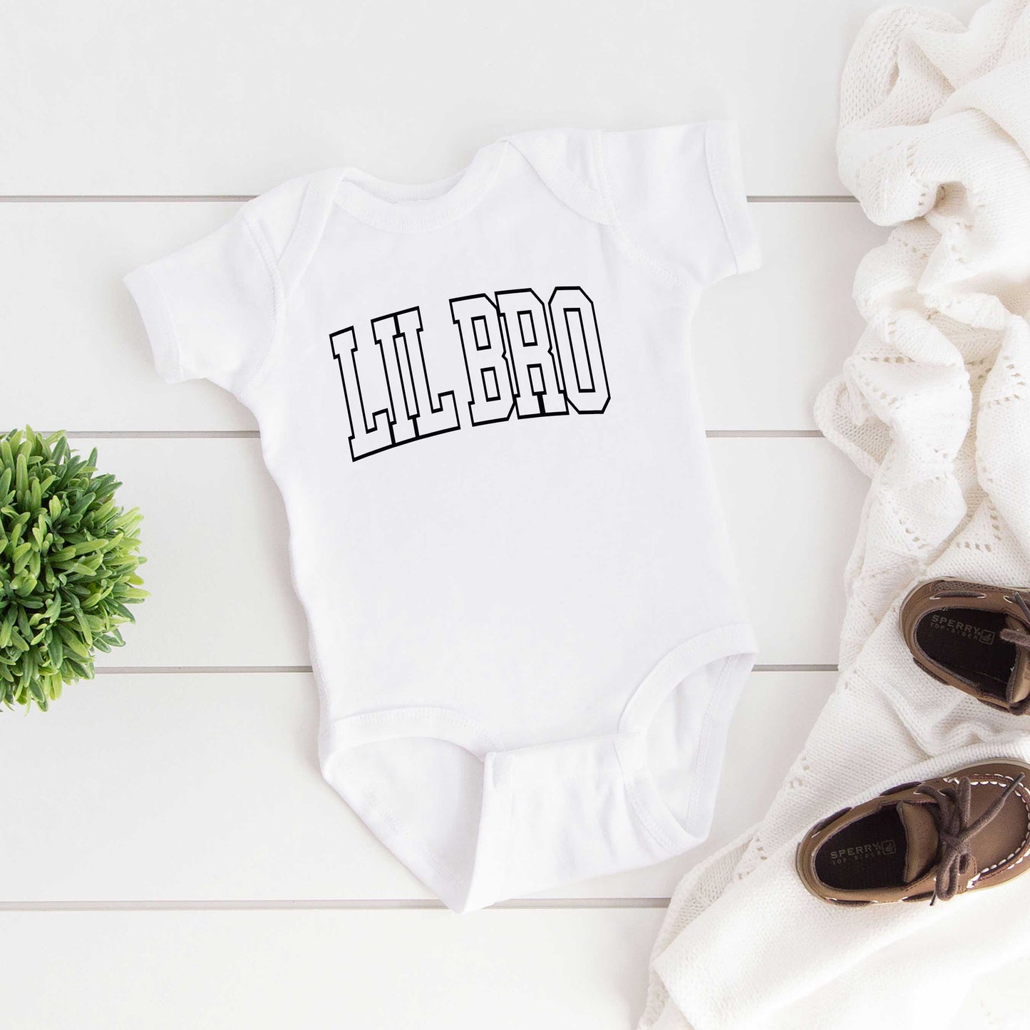 Lil Bro Varsity Outline | Baby Graphic Short Sleeve Onesie