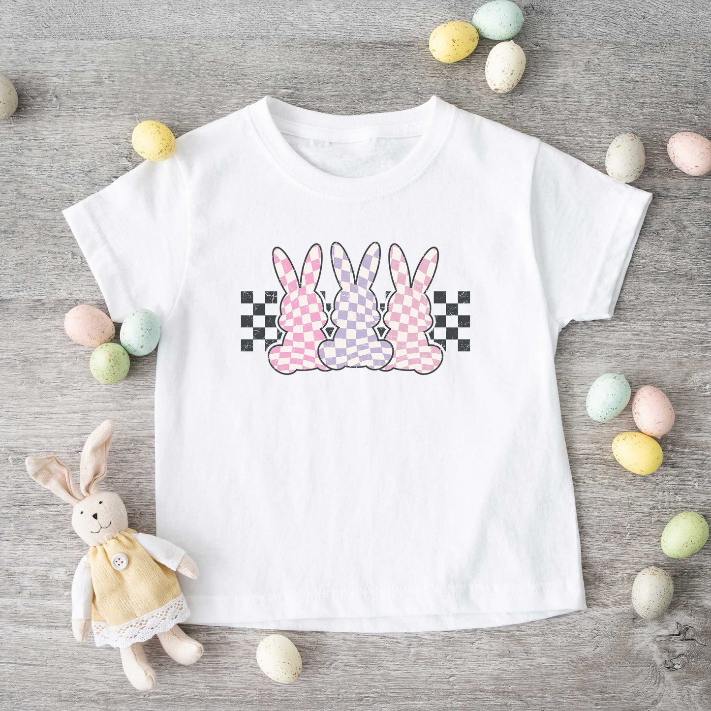 Checkered Triple Bunnies | Youth Short Sleeve Crew Neck