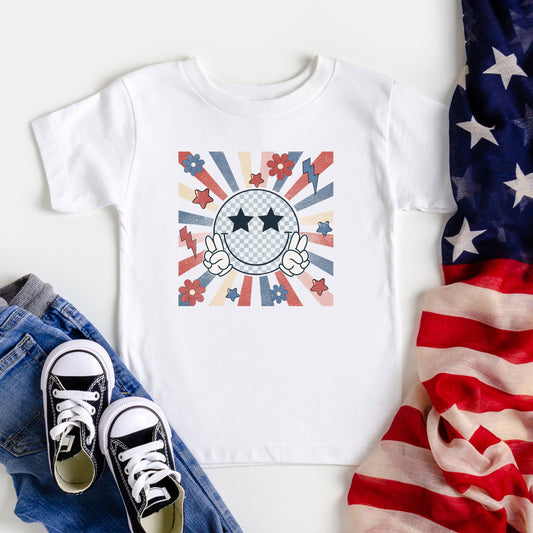 Smiley Peace Sign Flowers | Toddler Short Sleeve Crew Neck