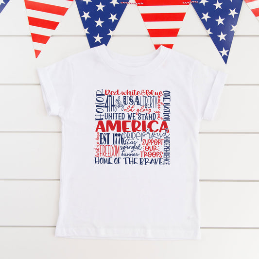 America Words Colorful | Youth Short Sleeve Crew Neck