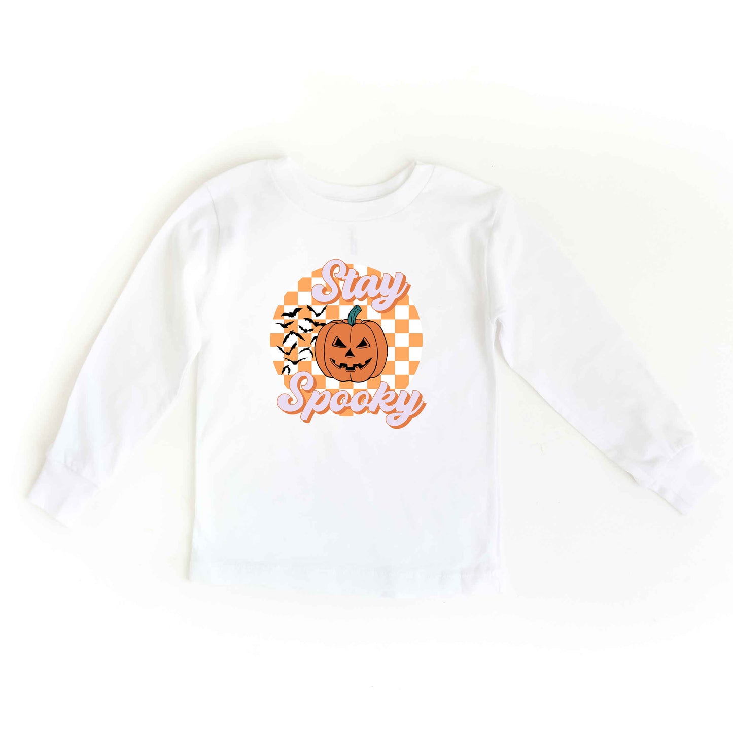 Stay Spooky Bats Checkered | Youth Graphic Long Sleeve Tee