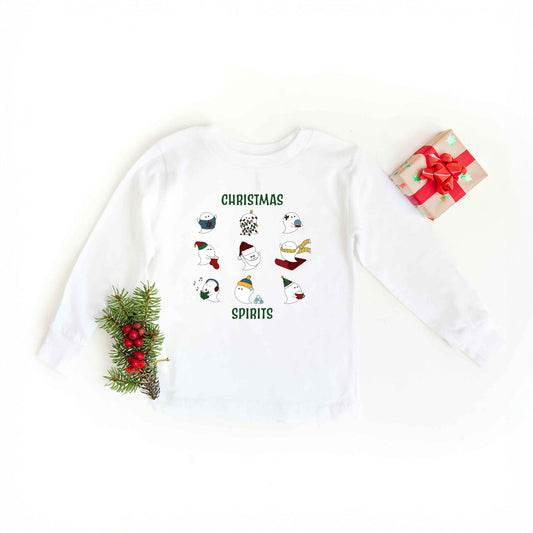 Christmas Spirits Green Words | Youth Graphic Long Sleeve Tee