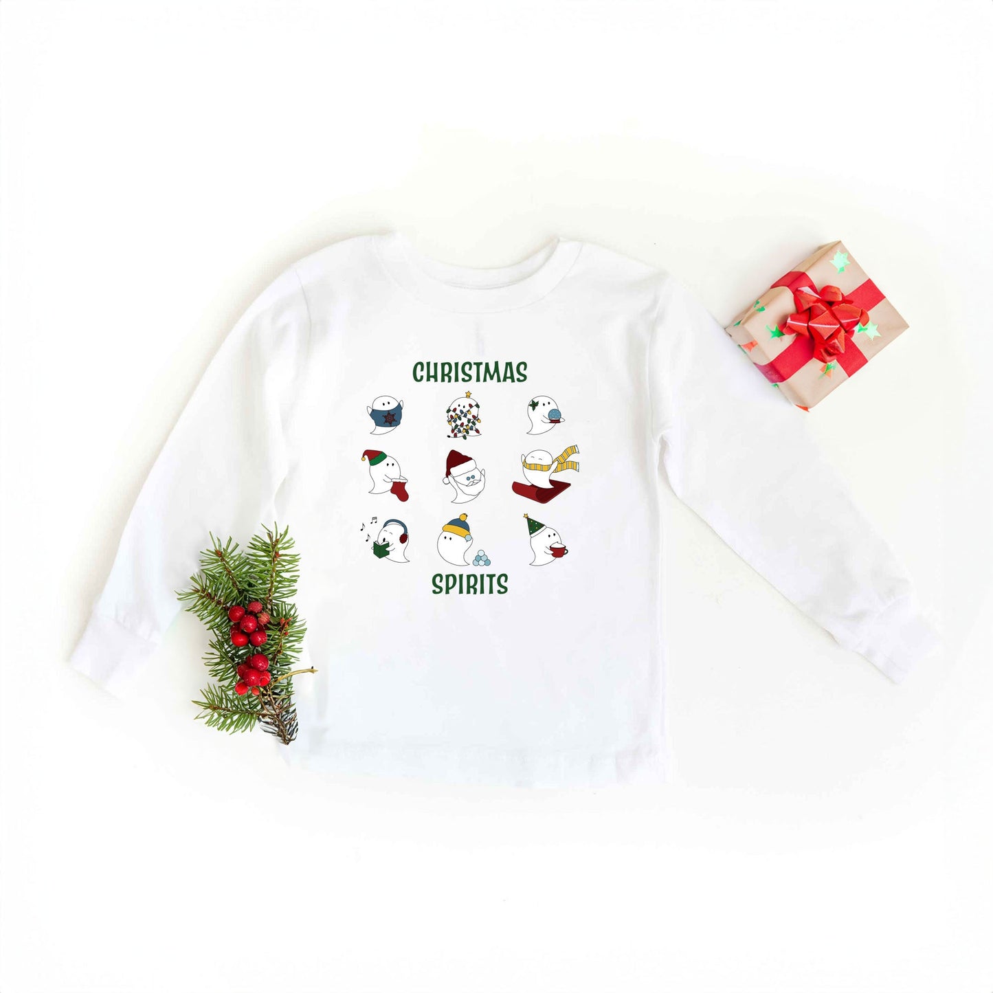 Christmas Spirits Green Words | Toddler Graphic Long Sleeve Tee