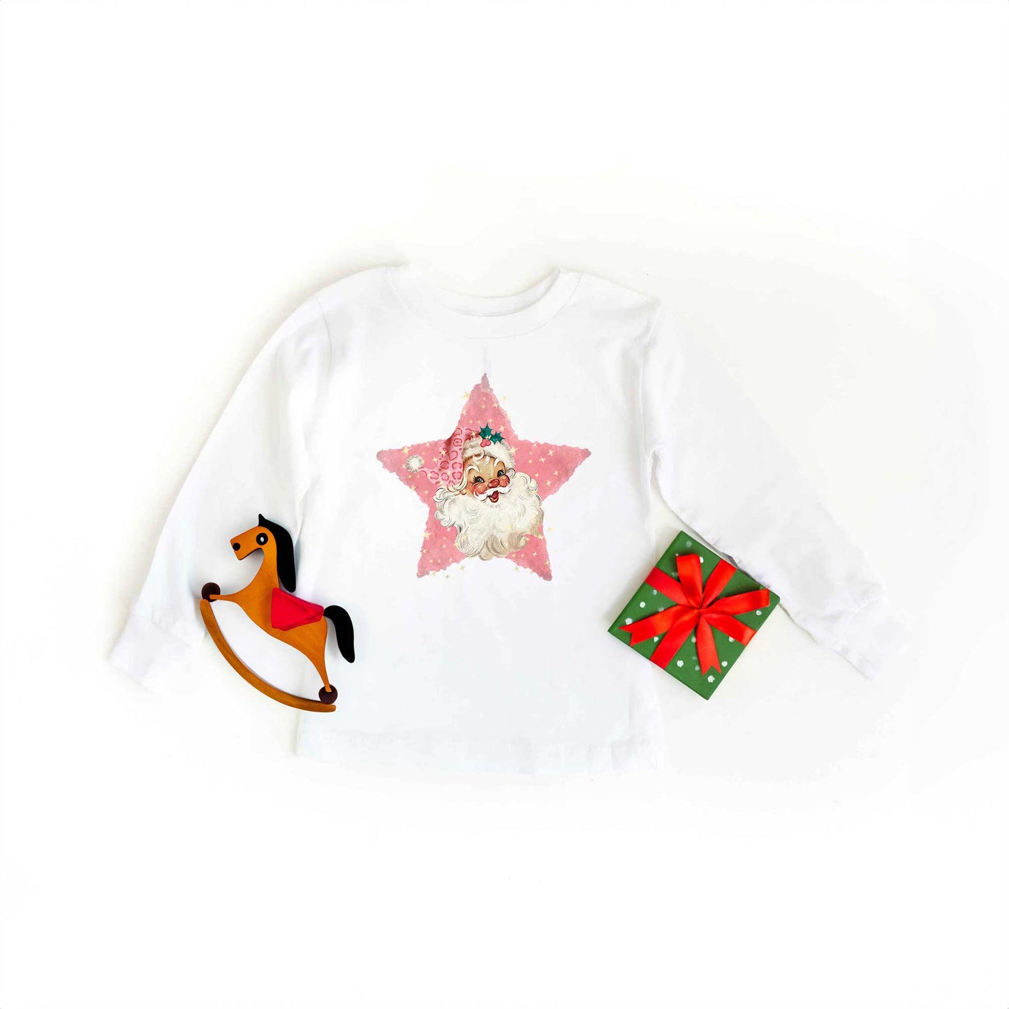 Pink Santa Star | Toddler Graphic Long Sleeve Tee