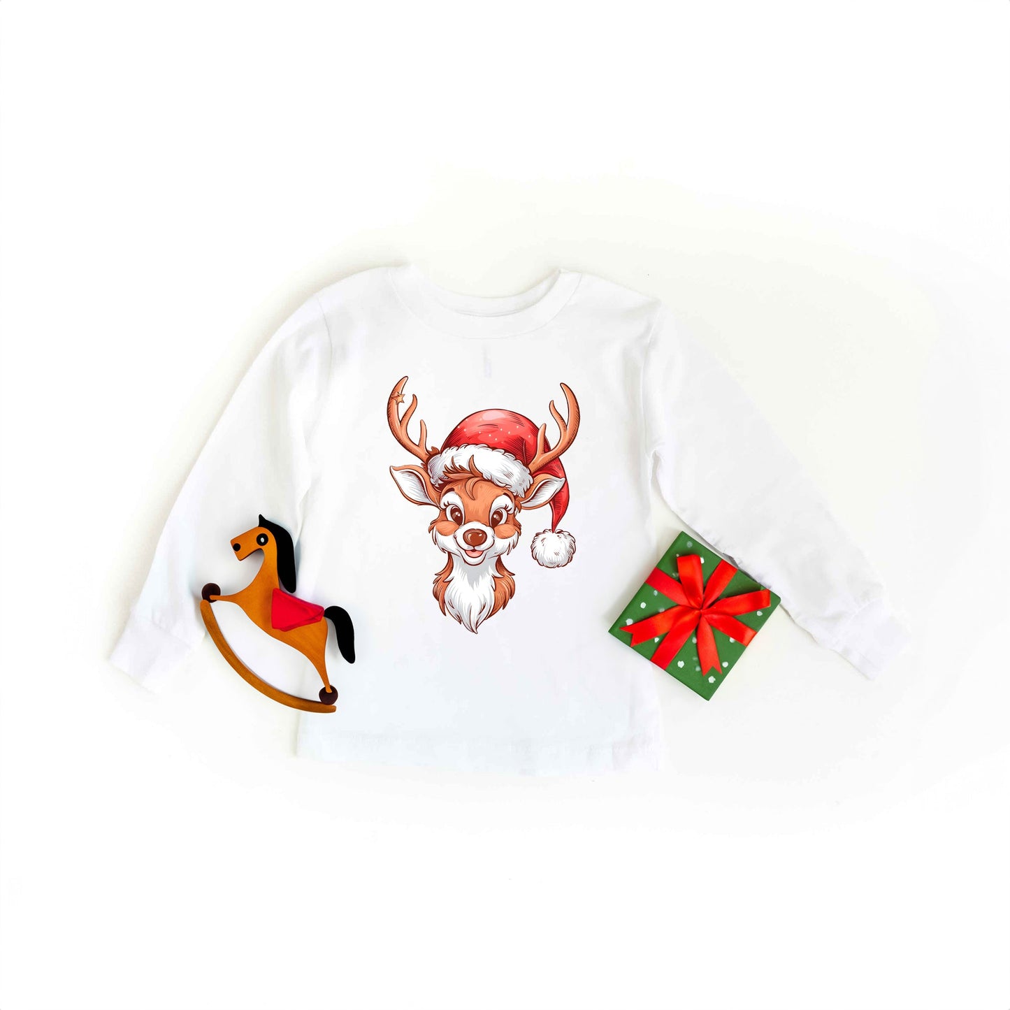 Cute Reindeer Head | Youth Graphic Long Sleeve Tee