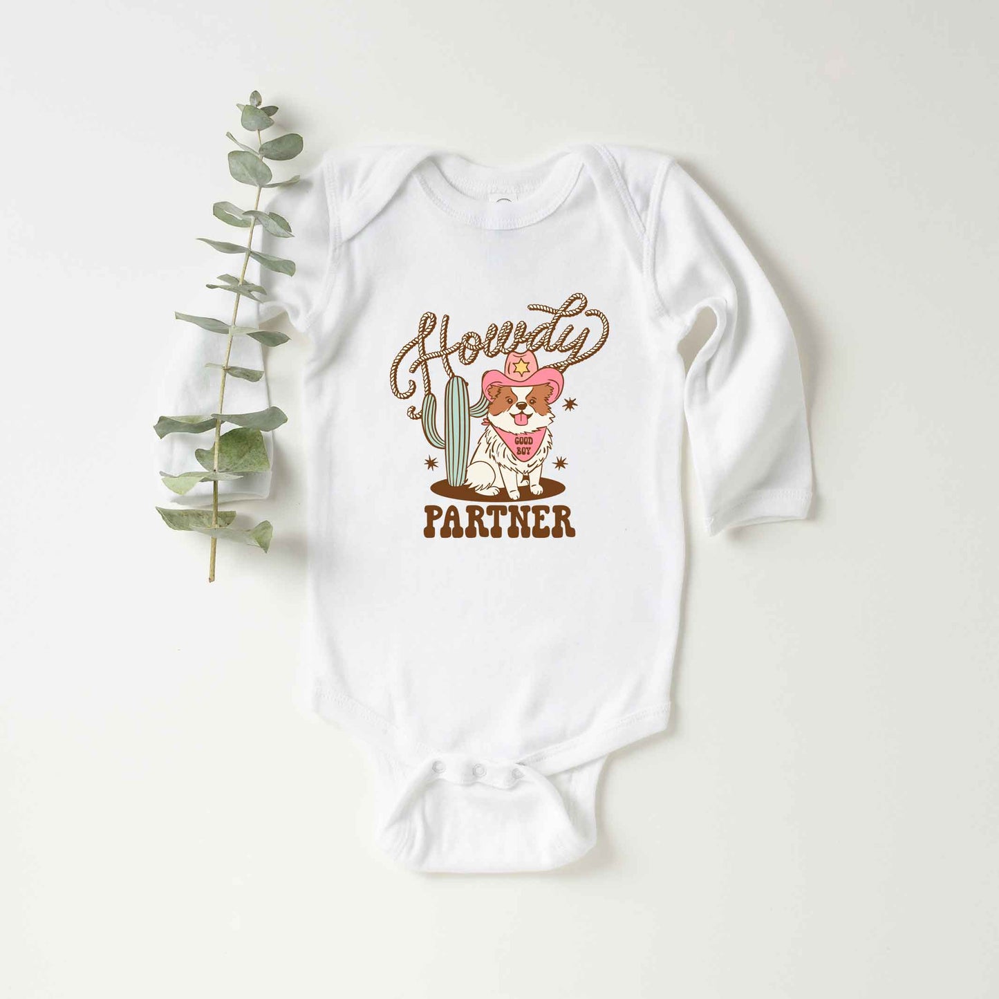 Howdy Partner Dog | Baby Long Sleeve Onesie