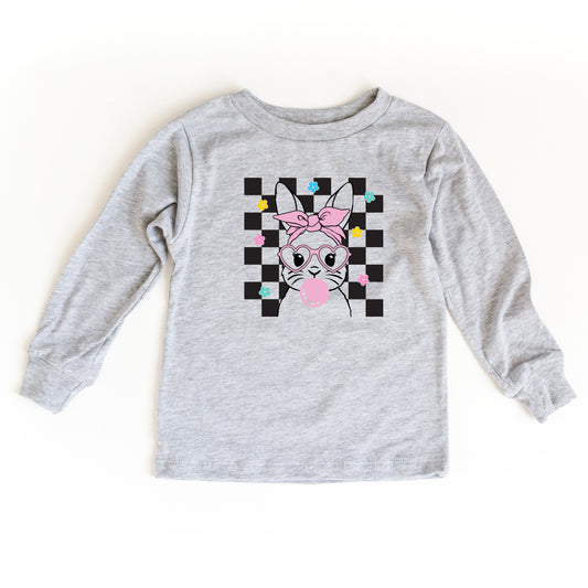 Checkered Groovy Bunny | Youth Long Sleeve Tee