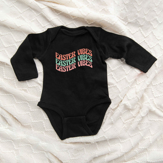 Easter Vibes Wavy Stacked | Baby Long Sleeve Onesie