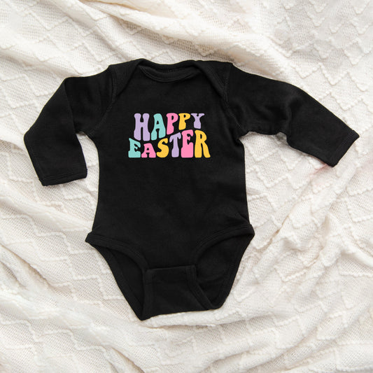 Happy Easter Wavy Colorful | Baby Long Sleeve Onesie