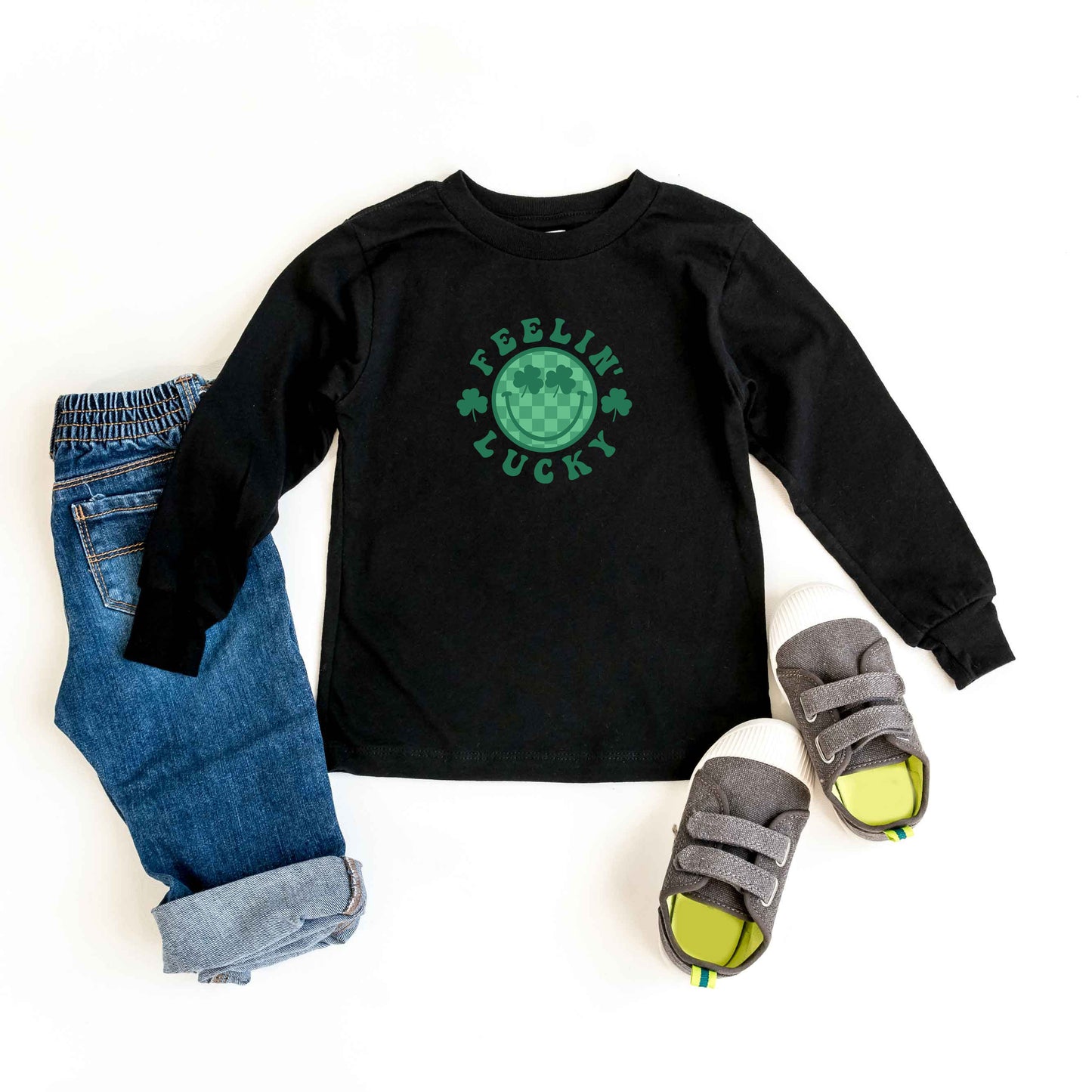 Feelin Lucky Checkered Smiley Face | Youth Long Sleeve Tee