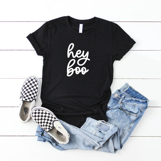 Hey Boo Cursive | Youth Short Sleeve Crew Neck