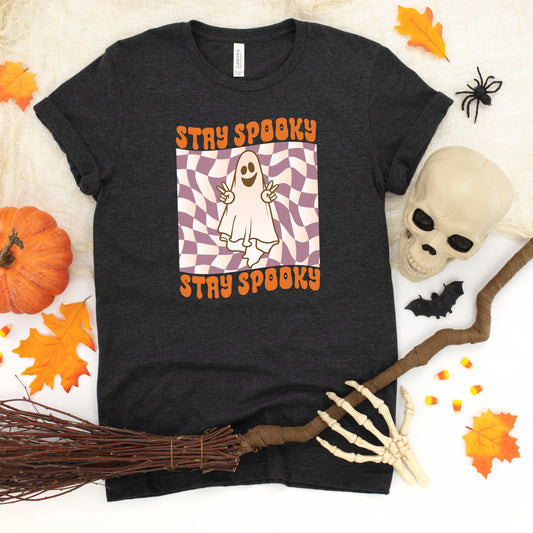 Checkered Stay Spooky Ghost | Youth Short Sleeve Crew Neck