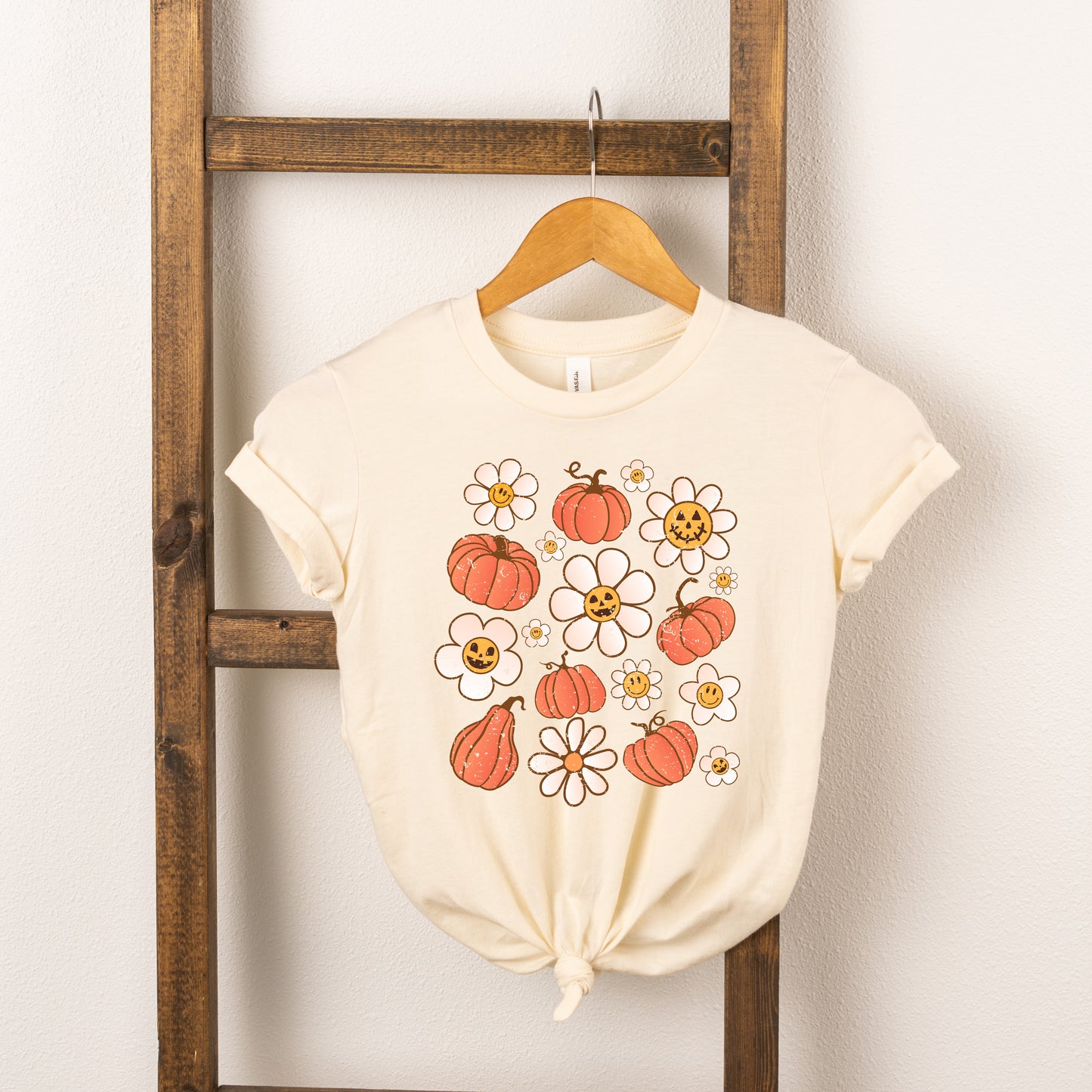 Distressed Flowers And Pumpkins | Youth Short Sleeve Crew Neck