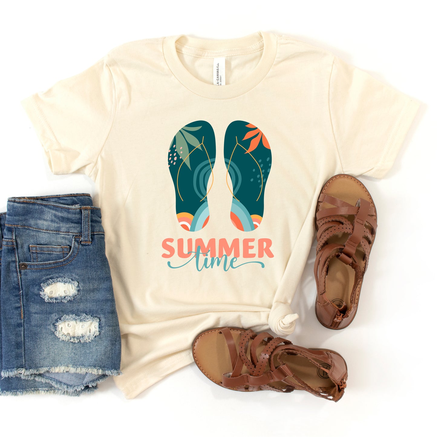 Boho Summer Time Flip Flops | Youth Short Sleeve Crew Neck