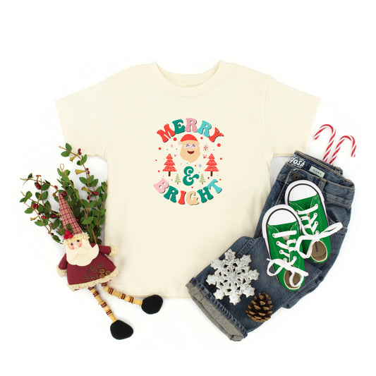 Retro Merry And Bright Santa | Toddler Short Sleeve Crew Neck