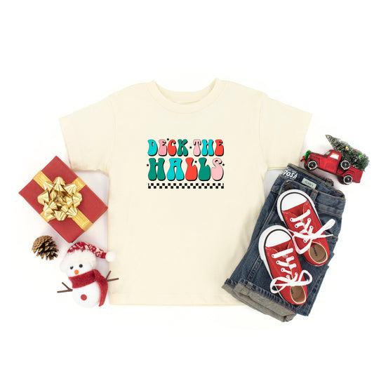 Retro Deck The Halls Checkered | Toddler Short Sleeve Crew Neck