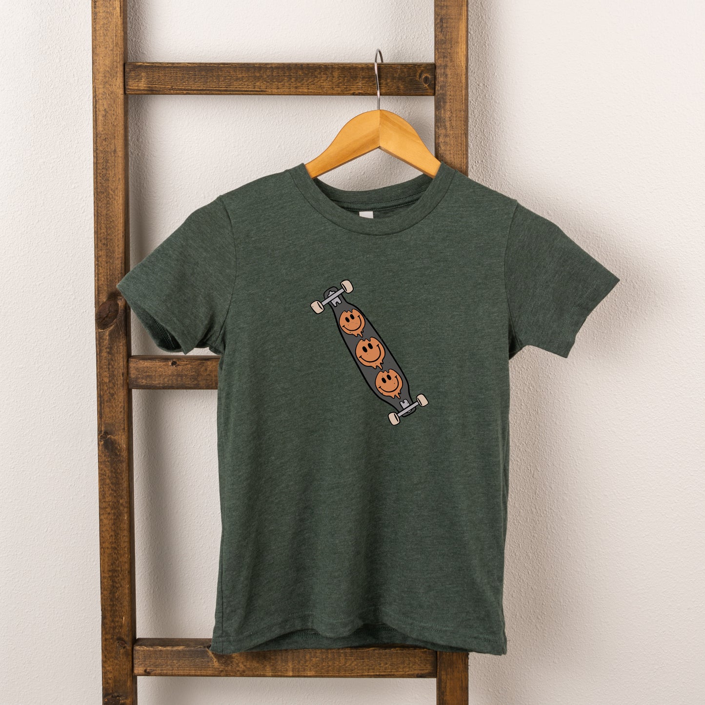 Skate Board With Smiley Faces | Toddler Short Sleeve Crew Neck