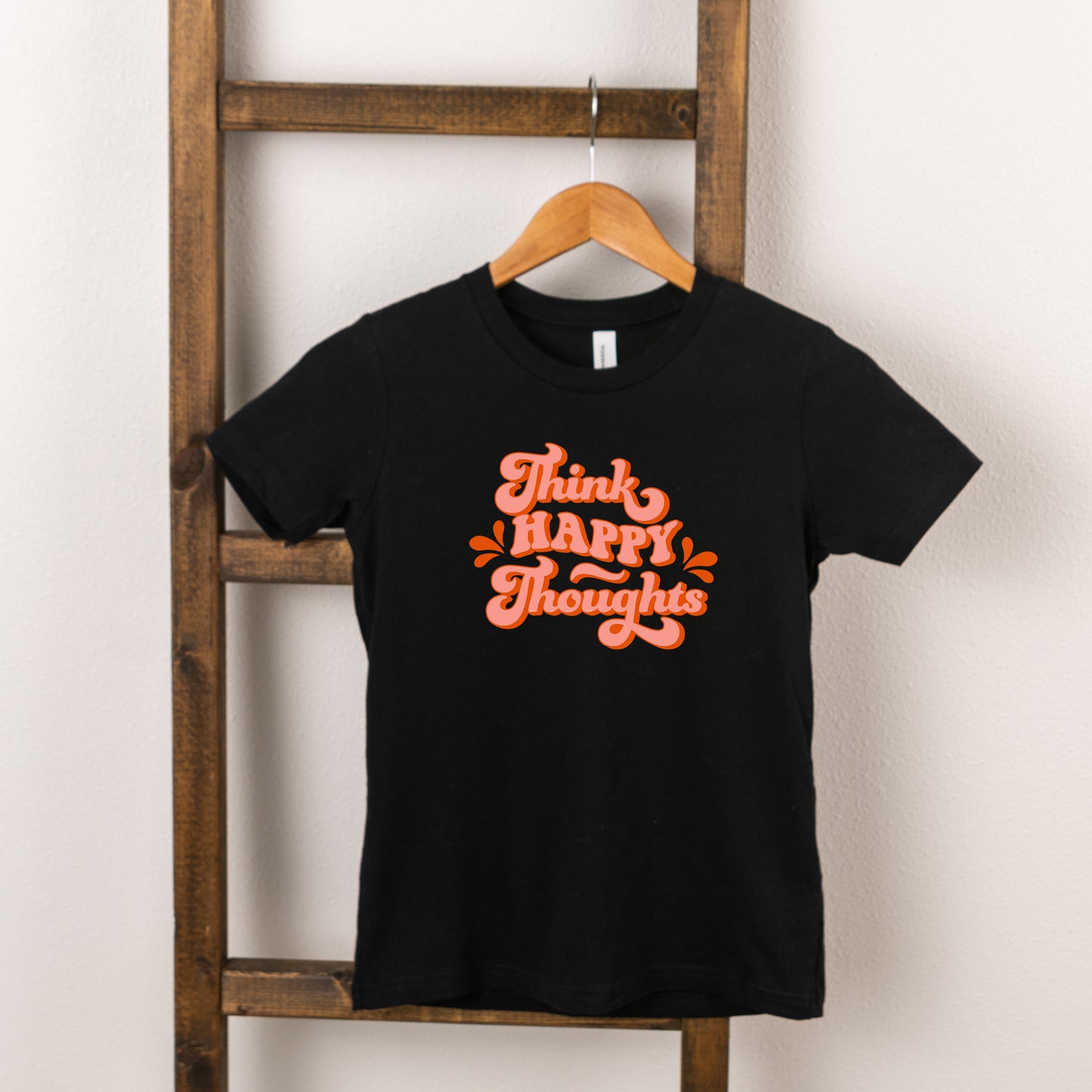 Retro Think Happy Thoughts | Toddler Short Sleeve Crew Neck