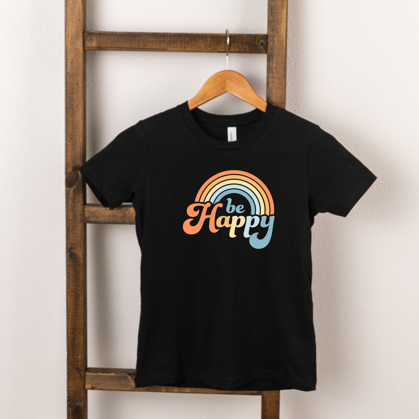 Retro Be Happy Rainbow | Toddler Short Sleeve Crew Neck