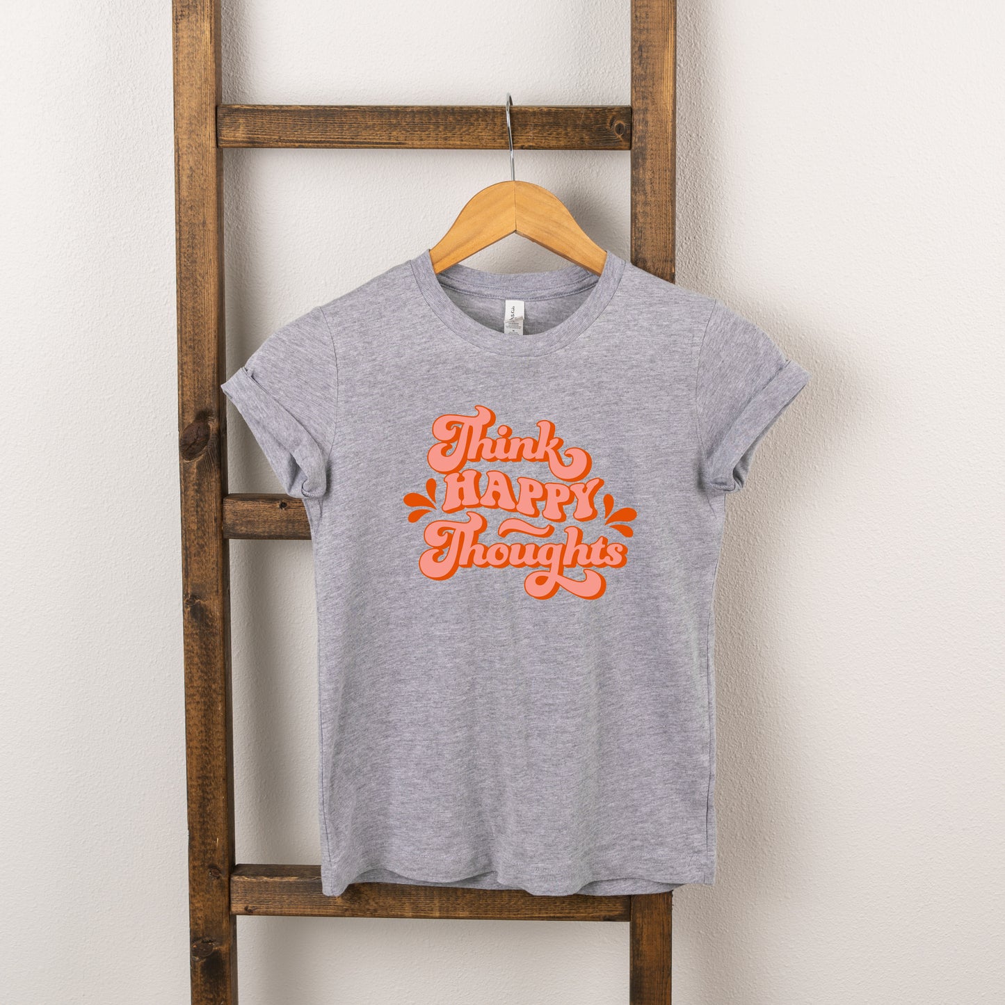 Retro Think Happy Thoughts | Toddler Short Sleeve Crew Neck