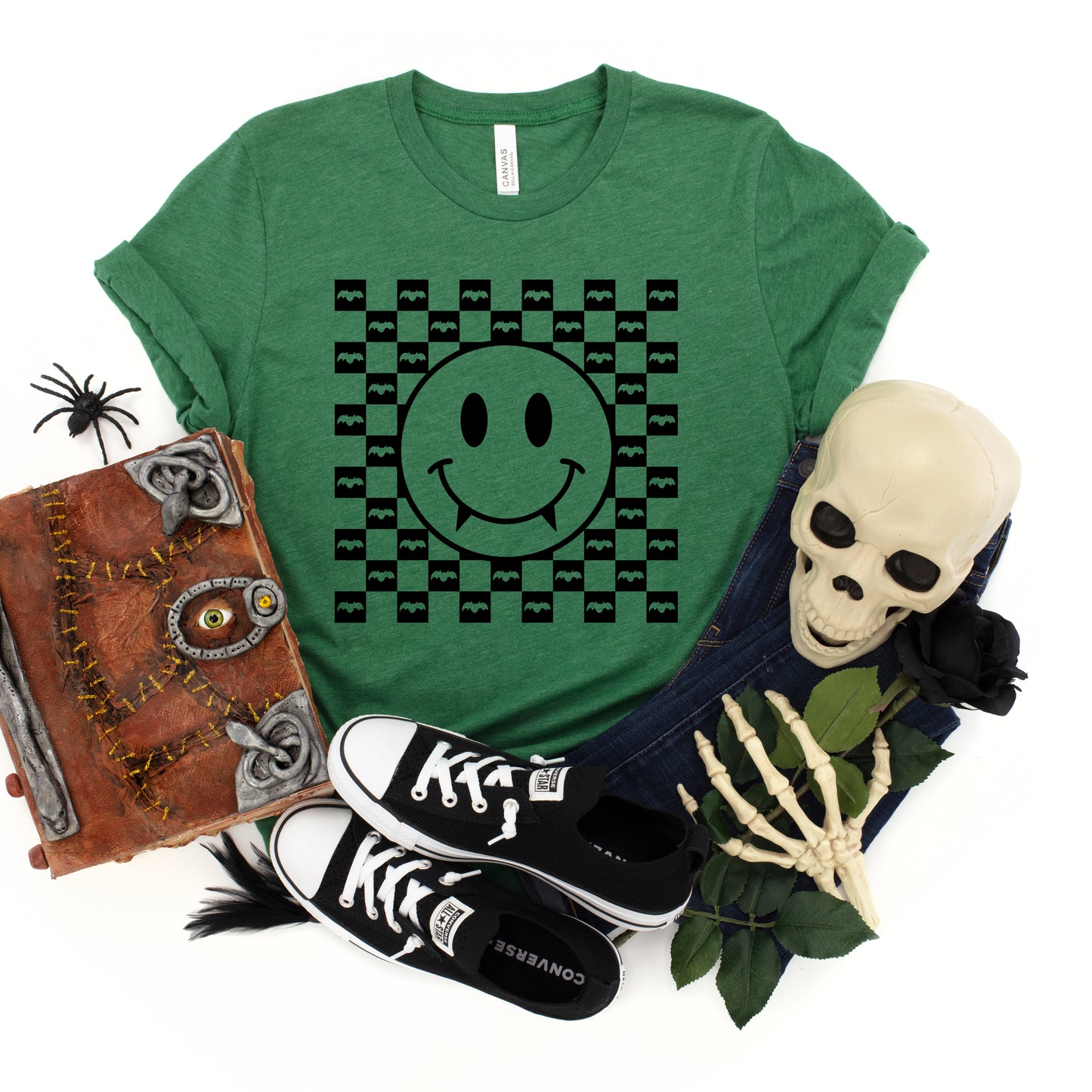 Halloween Bat Smiley Face | Youth Short Sleeve Crew Neck
